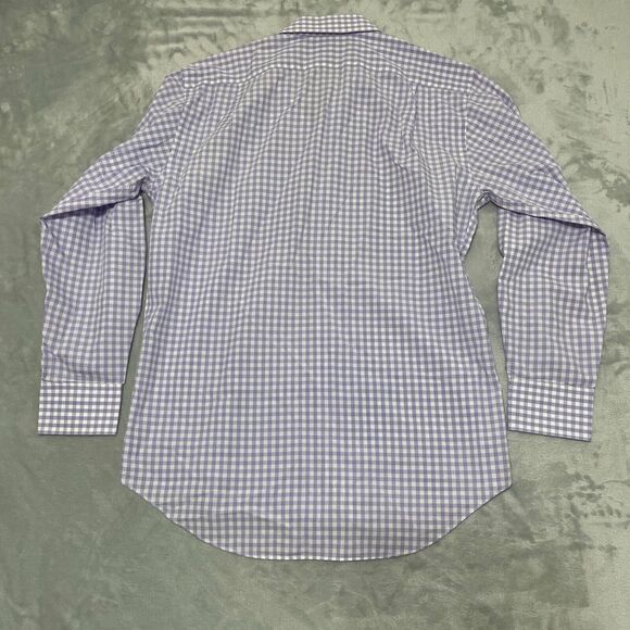 LorenzoUomo Shirt Mens 16 32/33 Purple Check Trim Fit Cotton Button Up Business - Picture 4 of 7
